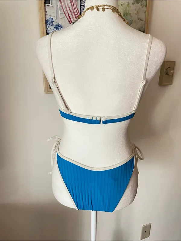 Aerie Ribbed Bikini Two Piece Set Underwire Bikini Top 34B & Tie Bottoms Medium - Image 6