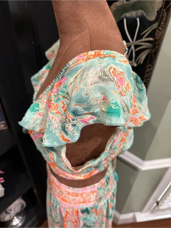 India Boutique Green & Orange Floral Two‑Piece Set - Image 5
