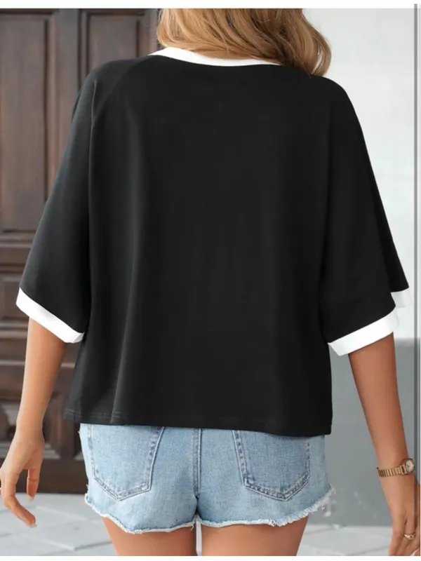 NEW LilyCoco Ringer Tee Casual Oversized Raglan Short Sleeve Shirt L - Image 2