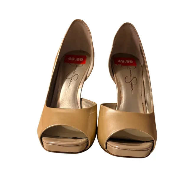 Jessica‎ Simpson Josette Pumps Womens 7.5 Gold Excellent Peep Toe d'Orsay Heels - Image 8