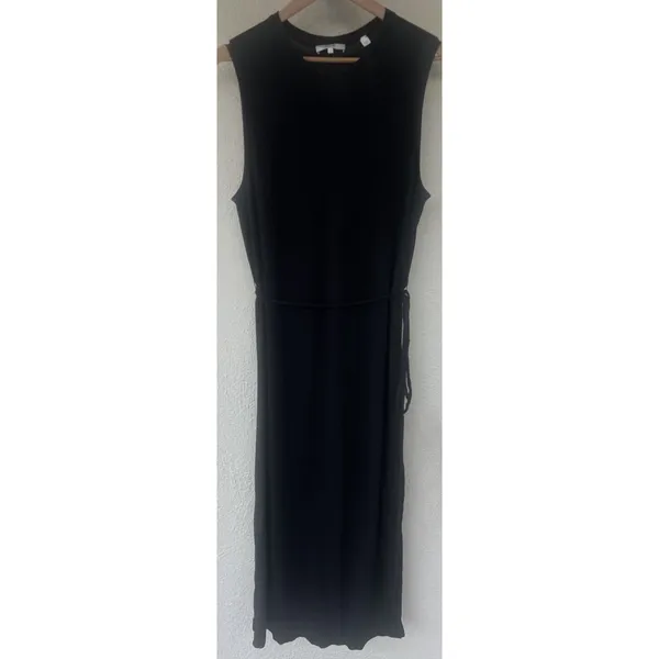 Vince Black Sleeveless Pima Cotton Maxi Waist Tie Dress L Minimal Capsule Luxury - Image 4