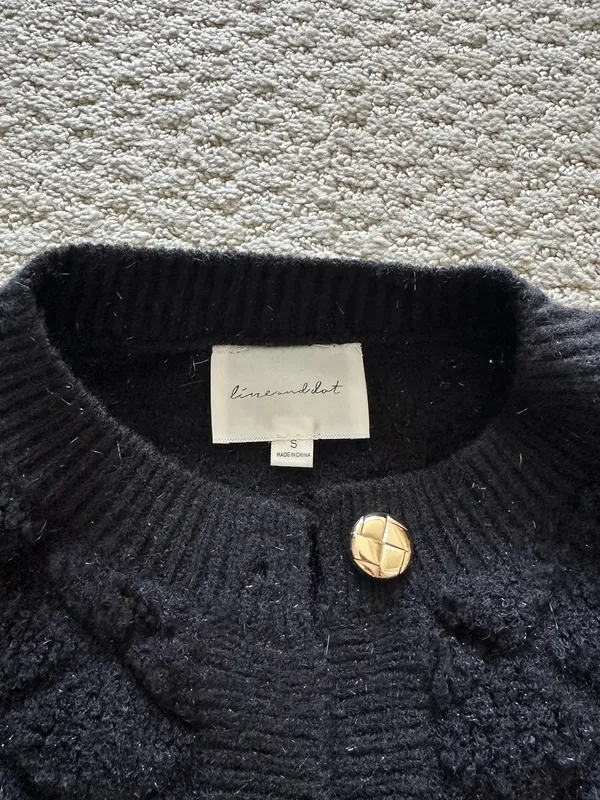 Revolve Line & Dot Black Textured Knit Cardigan with Gold Buttons - Image 4