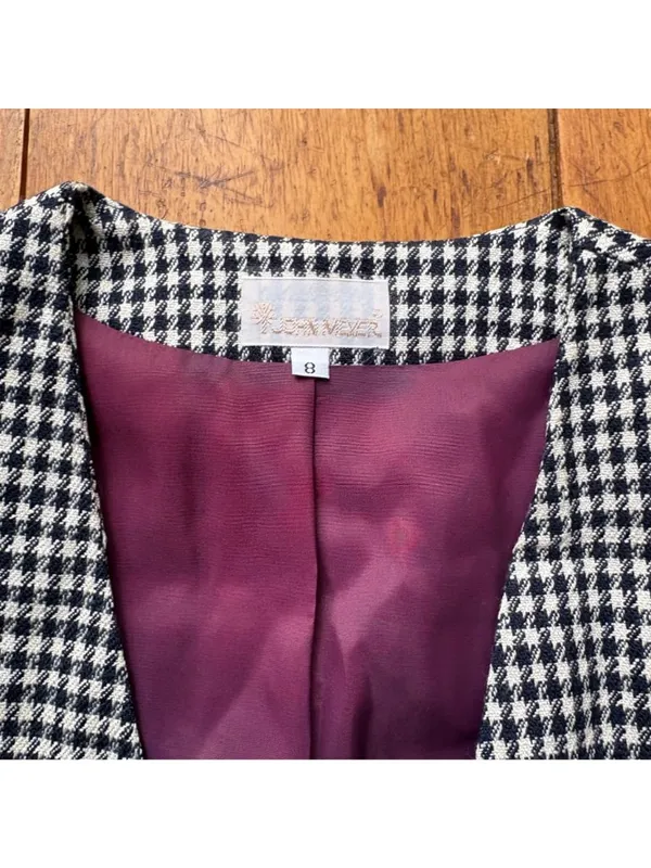 Chic John Meyer Vintage Houndstooth Blazer Black White Preppy Career Jacket - Image 3