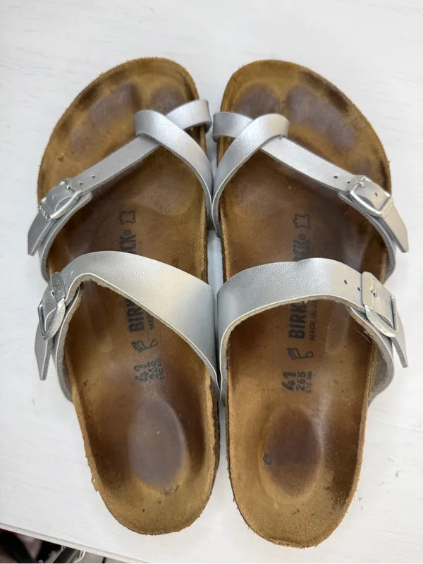Birkenstock Mayari Metallic Silver Slide German Cork Footbed Sz 10-10.5 - Image 11