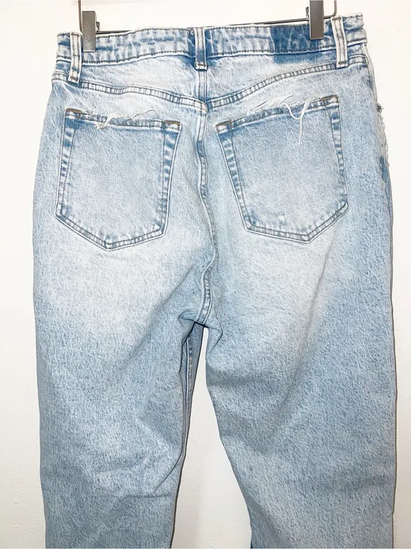 Abercrombie & Fitch The Dad Curve Love Distressed Light Blue High Rise Jeans - Image 9