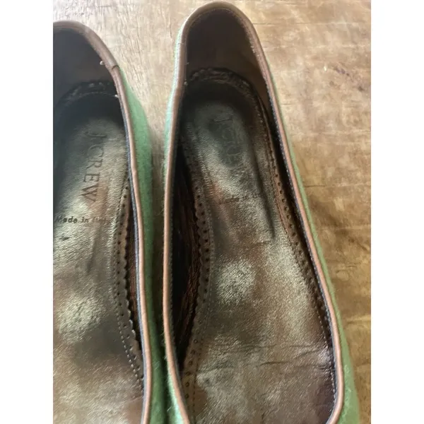 J.Crew Women’s Green Wool Ballet Flats Leather Lining and Chain Detail, Sz 7 - Image 9