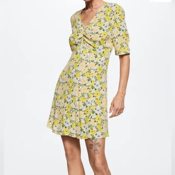 New Mango MNG Ruched detail floral print mini dress, size small, size 4 - Image 10