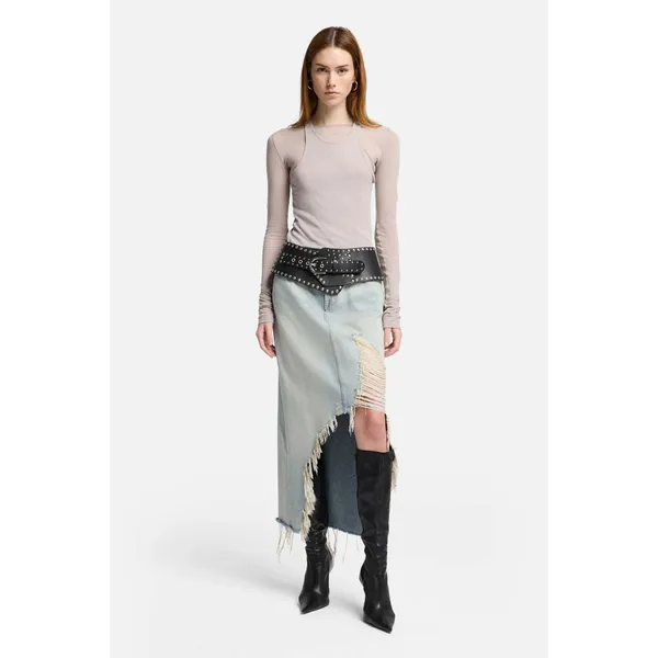 7 For All Mankind‎ Distressed Asymmetrical Denim Maxi Skirt Size 27 - Image 10
