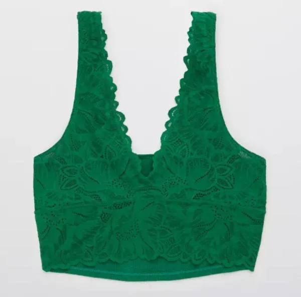 Aerie Holiday Best Lace Waffle Longline Bralette in Everglade Size M New - Image 2