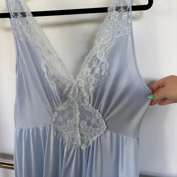 Vintage Sky Baby Blue Cinderella Silky Lace Maxi Slip Dress Miss Elaine XL - Image 6