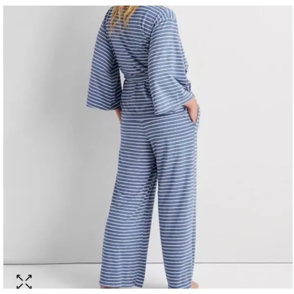NEW State Of Day Intimates Blue Fluid-Knit Striped Lounge Pajama 3-Piece Set XS - Image 4