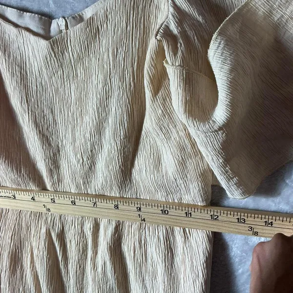 Rainbow Boho Ruffle Jumpsuit Womens S Cream‎ Coastal Wide Leg Textured Knotted - Image 4