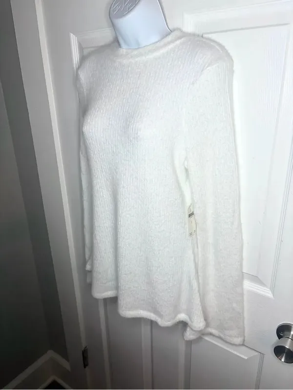 Anthropologie Maeve Tie Back Bell Sleeve Top Tunic Sweater Ivory White S NWT - Image 9