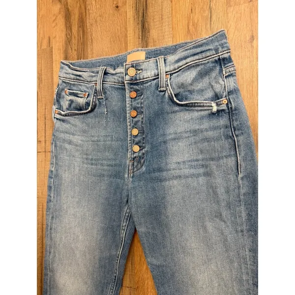 MOTHER The Pixie Tomcat Crop‎ Jeans 28 Distressed Button Fly Straight Denim - Image 4
