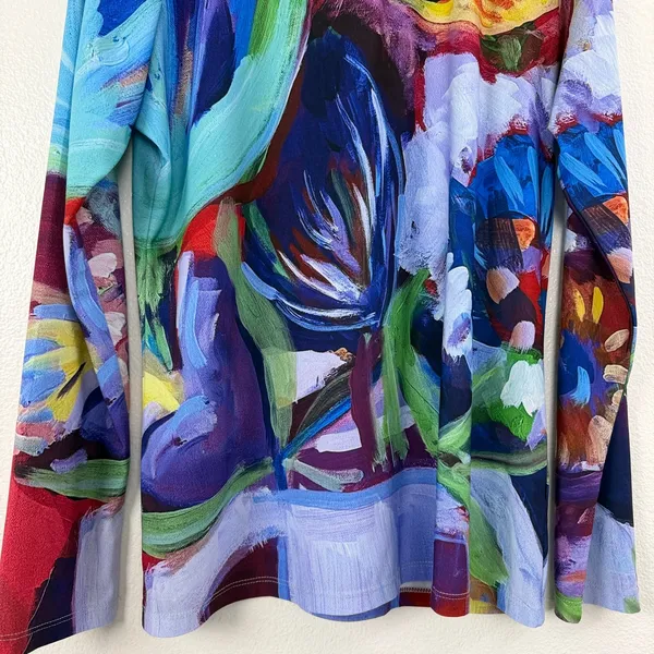 Le Galeriste Top Womens XL Blue Pink Abstract Floral Art Print Quarter Zip Mock - Image 3