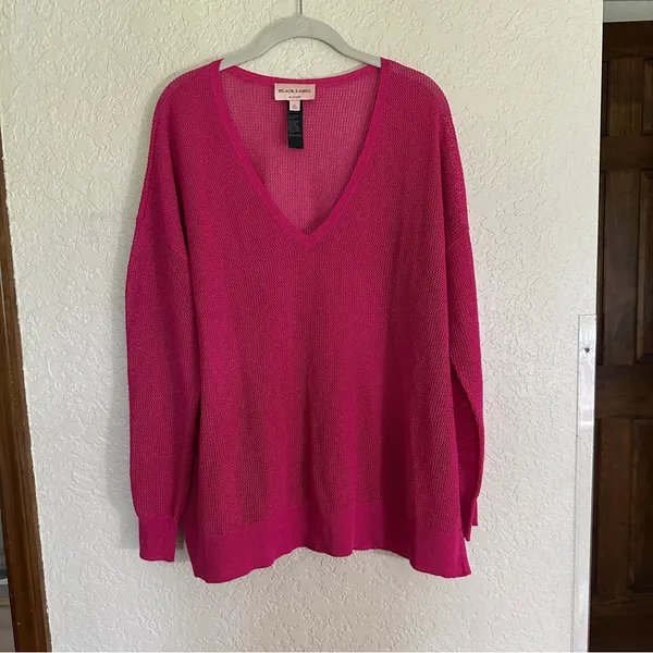 Chico's Black Label V-Neck Metallic Sweater Pink XL Women Shimmer Knit‎ Pullover - Image 2