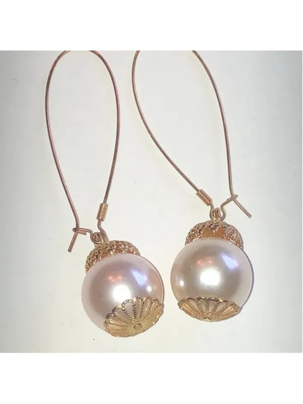 Elegant Gold Tone and Faux Pearl Drop Earrings - Image 2