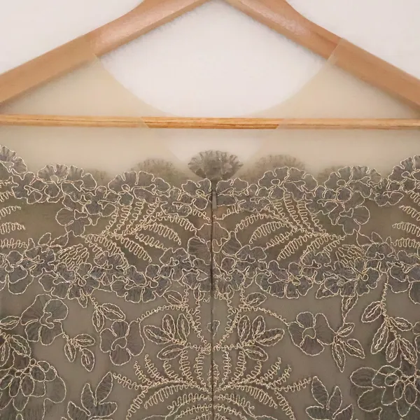 Tadashi Shoji Lace Illusion Cocktail Dress Size‎ 6 Taupe Gold Wedding Guest Lux - Image 4