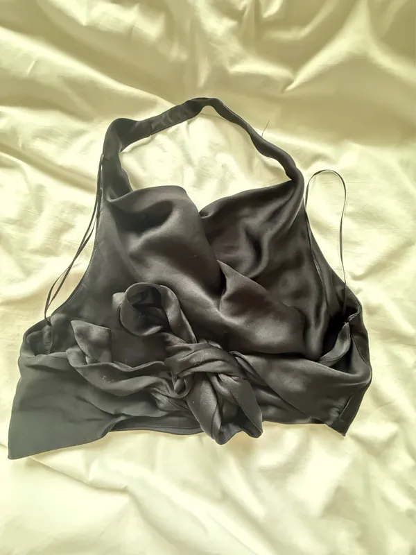 ZARA Top Crop Black Cowl Satin Neck - Image 2