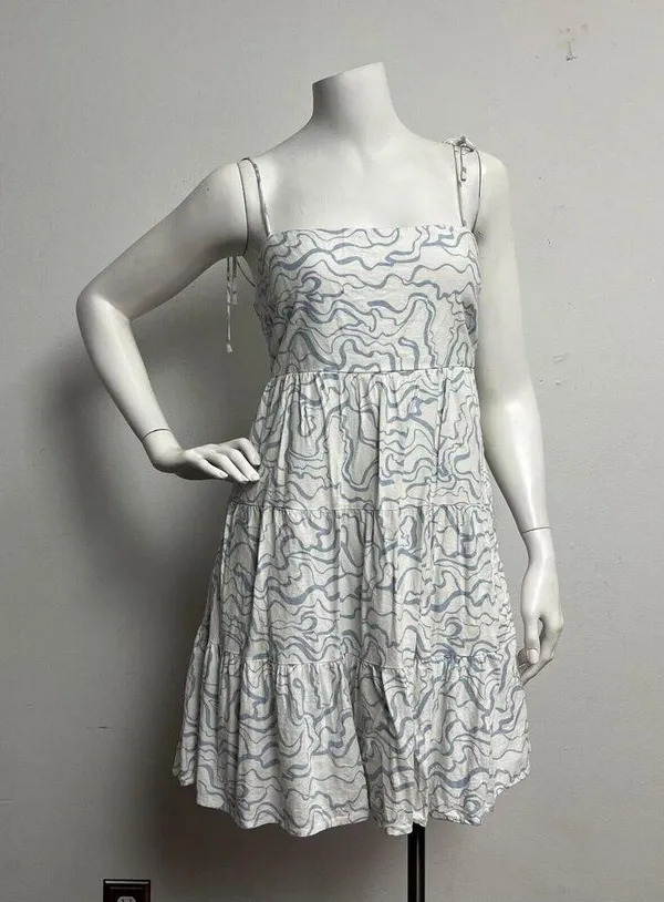 Abercrombie & Fitch Women's Tie Strap Linen-Blend Mini Small Dress Tiered Y2K - Image 2