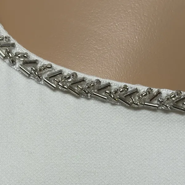 New Likely White Dressy MIDI Dress Lined with beaded trim size 10 - Image 3