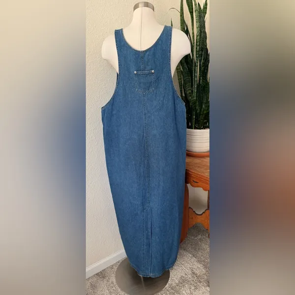 Vintage Denim Zip Front Jumper‎ Dress Sleeveless Pockets 90s Minimalist large - Image 3