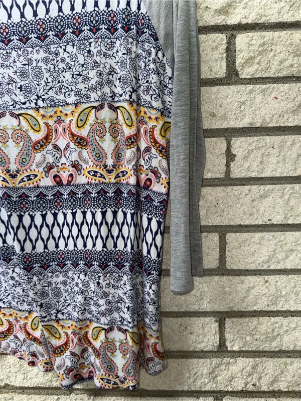 Cato Grey Raglan Mixed-Print Long Sleeve Top with Navy and Yellow Accents - Image 5