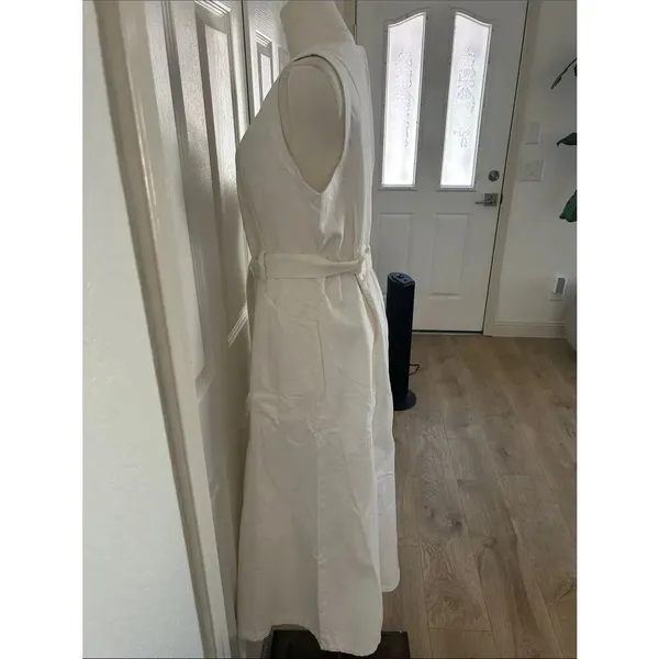 Sundance Poppy Denim Midi Dress Belted A-Line Pockets Boho, White, Size 12, NWOT - Image 8
