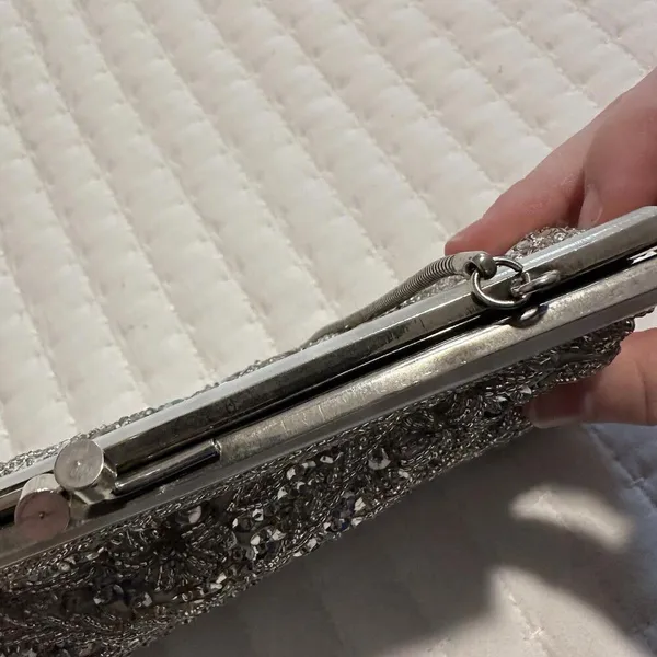 Women’s Beaded Bead Sequin Hand Bag Evening Purse Silver Tone - Needs TLC - Image 10