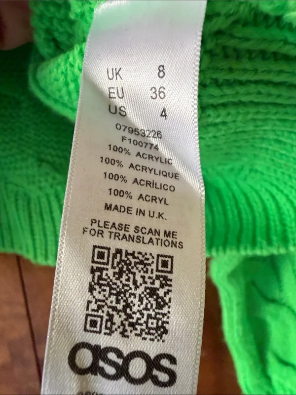 ASOS Neon Green Cable Knit Oversized Crewneck Sweater. Size 4 - Image 5