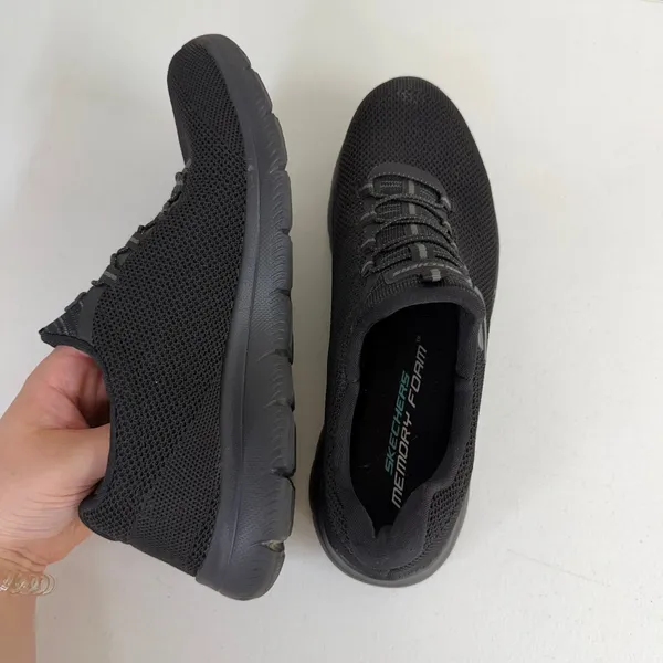 Skechers women's solid black pull on memory‎ foam sneakers work shoes active 8 - Image 4