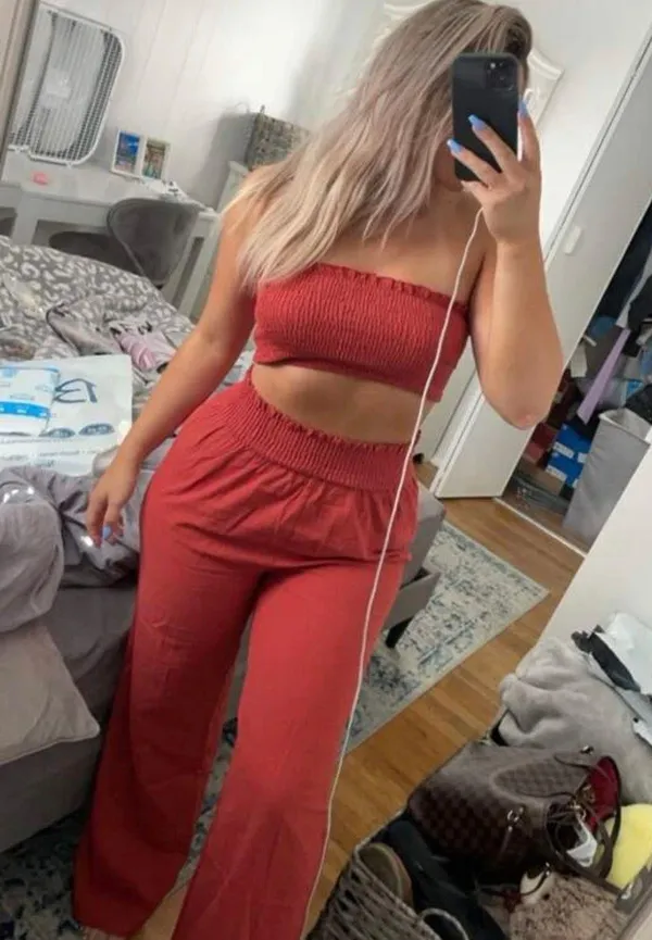2 piece crop top pants set Orange Size M - Image 8
