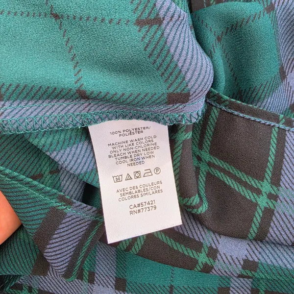 Ann Taylor Green Plaid Mock Neck Pintuck Blouse Long Sleeve Large - Image 5