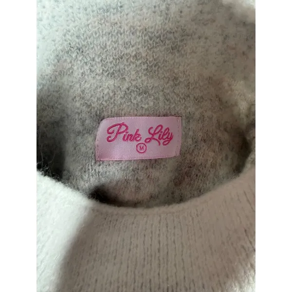 Pink Lily Gray and White Turtleneck Sweater - Image 5