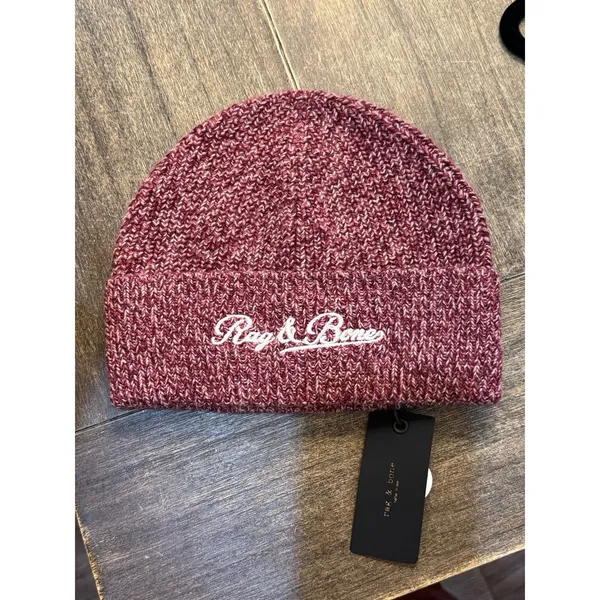 Rag & Bone Women's Wool Blend Heritage Beanie Winter Hat Burgundy $165 - Image 3
