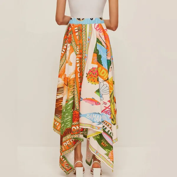 Commense Printed Handkerchief Hem Skirt size medium Blue - Image 2
