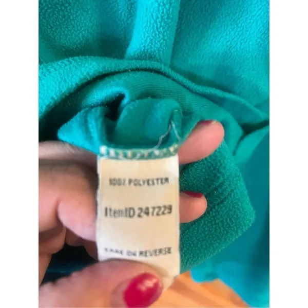 LL Bean Long Sleeve Quarter Zip Fleece Pullover Green Size Med (1030) - Image 3