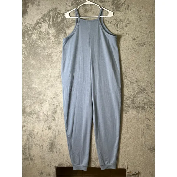 Thrive Societe Jumpsuit Blue Gray Pockets Soft Stretch Medium Minimalist New - Image 3