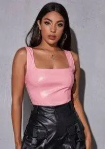 SXY Faux Leather Zip-Up Cropped Tank Top - Image 2