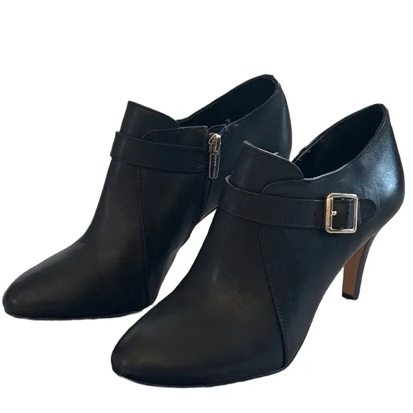 Vince Camuto Black Leather Buckle Ankle Booties Stiletto 8.5 Mob Wife Shooties - Image 2