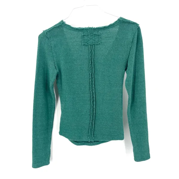 Free People Like A Boss Tee Everglade Long Sleeve Faux Wrap VNeck Top - Image 4