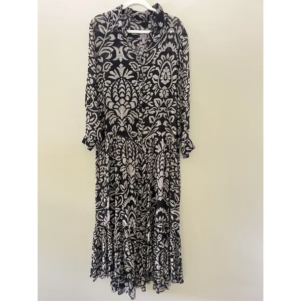 Karyn‎ Sep Dress Long Boho Maxi Sheer Long Sleeve Shirt Button Front Peasant M - Image 2