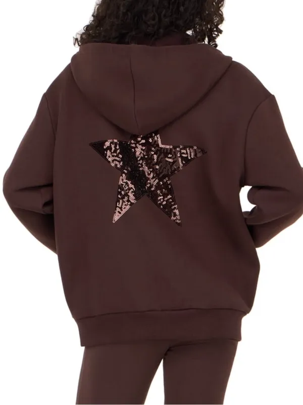 Forever 21 Sequin Star Brown Hooded Jacket and Pants Set - Image 3