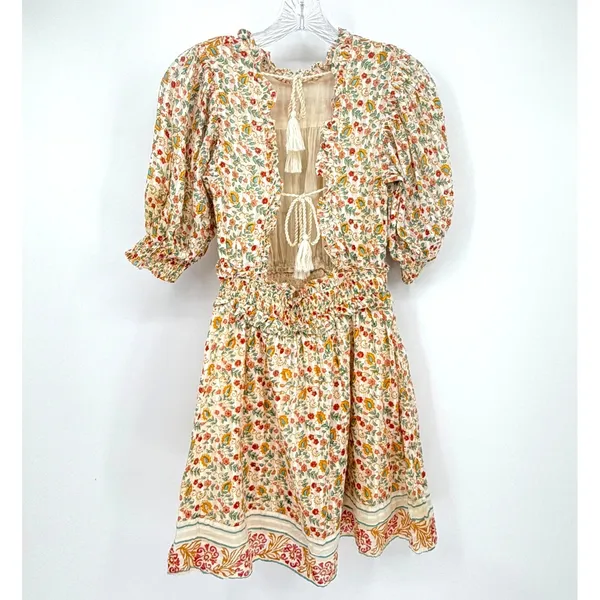 Cleobella‎ Dallas Floral Print Mini Dress Womens XS Cream Boho Feminine Coquette - Image 9
