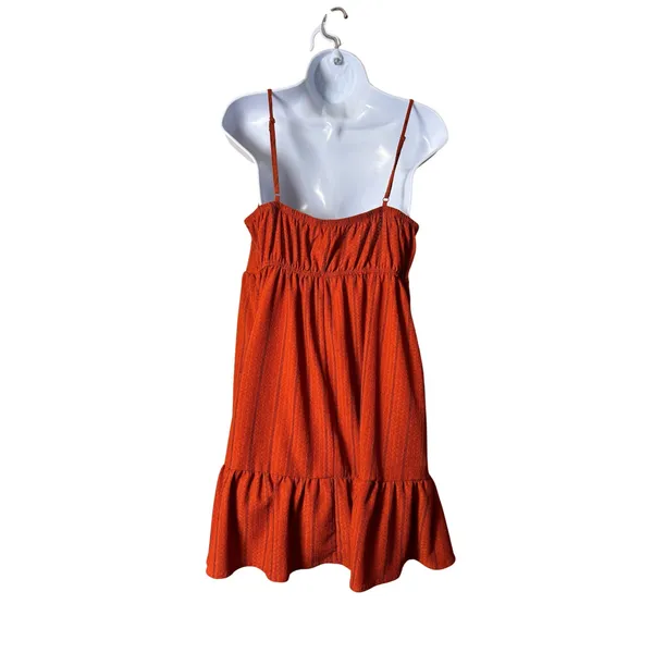 MiAmi Francesca's Women Mini‎ Dress L Rust Orange Striped Tie Front Boho Pockets - Image 3