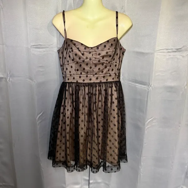 Fossil Polka Dot Tulle Mini Dress S Tan‎ Black Whimsigoth Homecoming Dark Fairy - Image 2