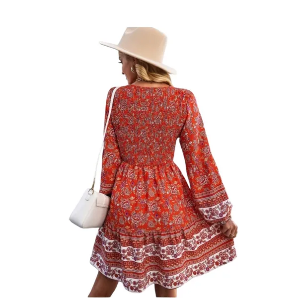 Beachsissi Boho Peasant Prairie Cottage Core Long Sleeve Smocked Beachy Dress M - Image 3