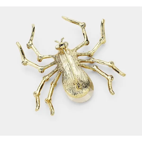 New Womens Boutique Multi-Colored Crystal Gold Halloween Spider Pin Brooch - Image 2