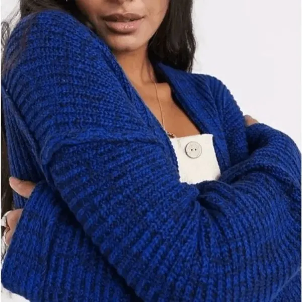Free‎ People High Hopes Blue Black Chunky Knit Sweater Cardigan Small - Image 10
