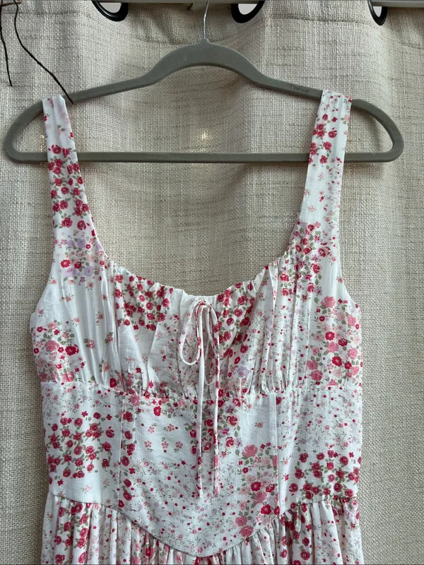 Floral Sleeveless Corset Front Tie Midi Dress Medium - Image 7